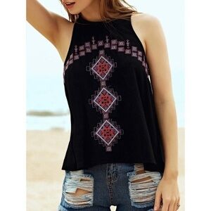 HOLLISTER Tank Top Faux Suede Southwestern Boho Embroidered Aztec Size Small